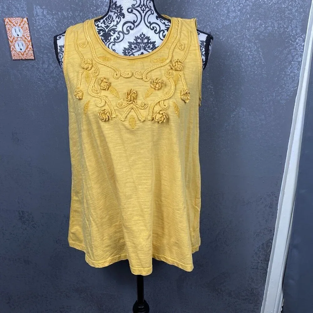 Style & Co tropical travel tumeric soutach embroidered swing tank top. sz 0X - Picture 2 of 9